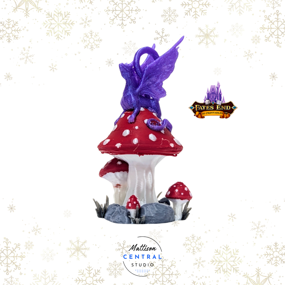 Fey Dragon on Mushroom Holiday Ornament