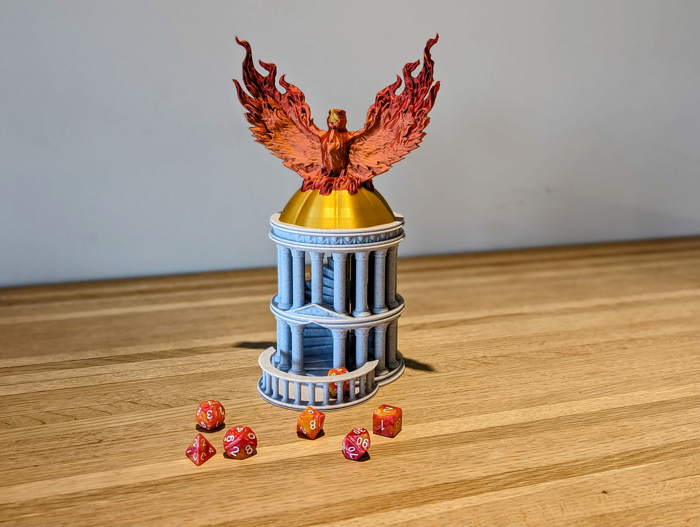 Phoenix Rising Dice Tower with a Fire or Ice Phoenix